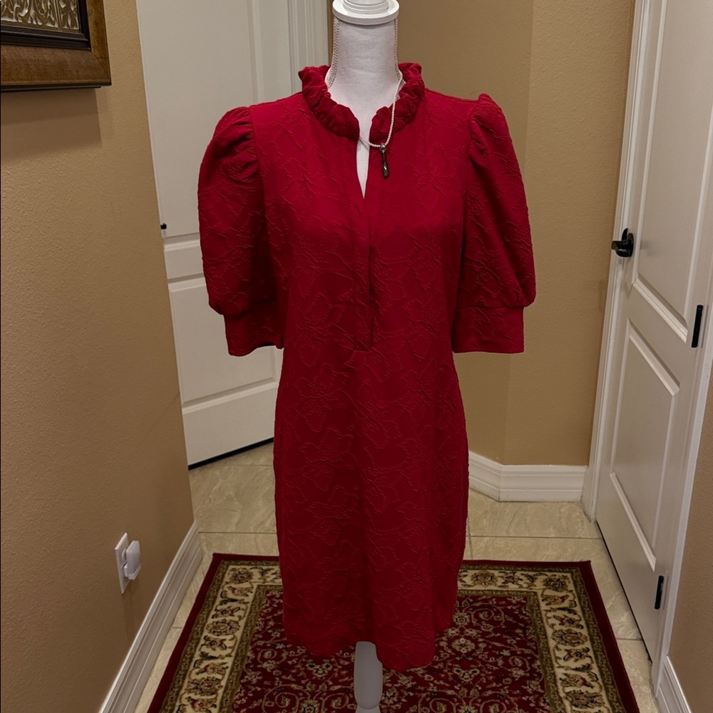 Lilly Pulitzer Red Midi Dress with Puff Sleeves